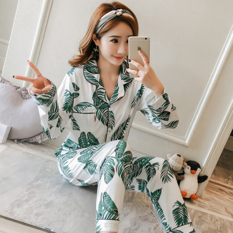 2022 cotton pajamas women’s spring and autumn long-sleeved homewear women’s pajamas simple loose casual pajamas 2-piece suit alx