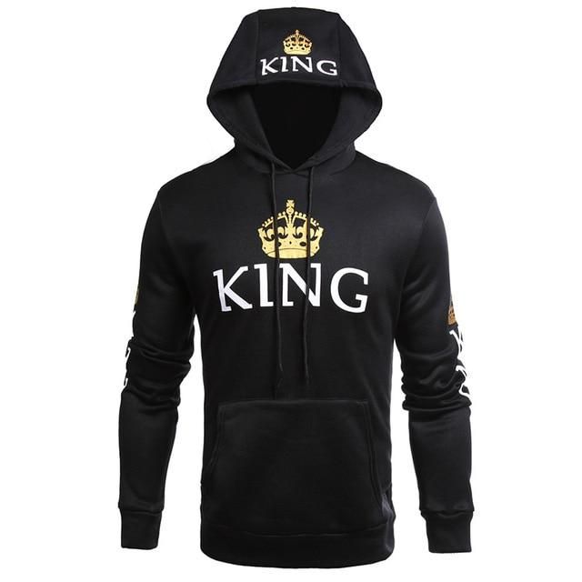 Manoswe Men Fall Winter Clothing Women Casual Wear Couple Sweatshirts Lettered Pattern QUEEN KING Print Long Sleeves Hoodie Tops