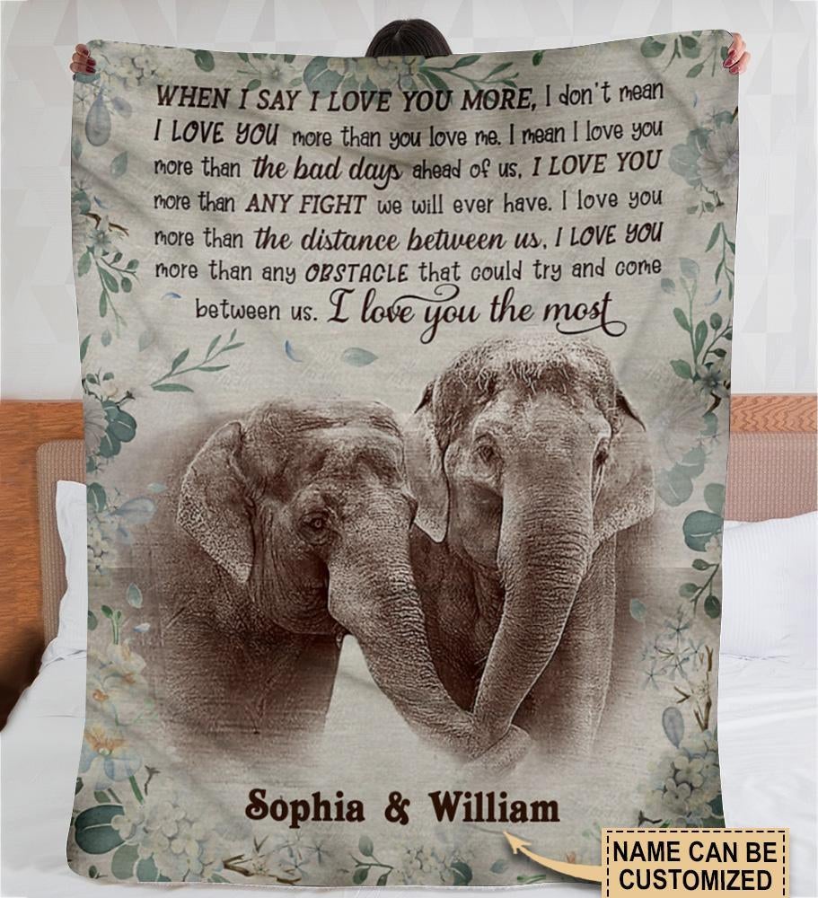 Personalized Elephant I Love You The Most Custom Name Fleece Blanket