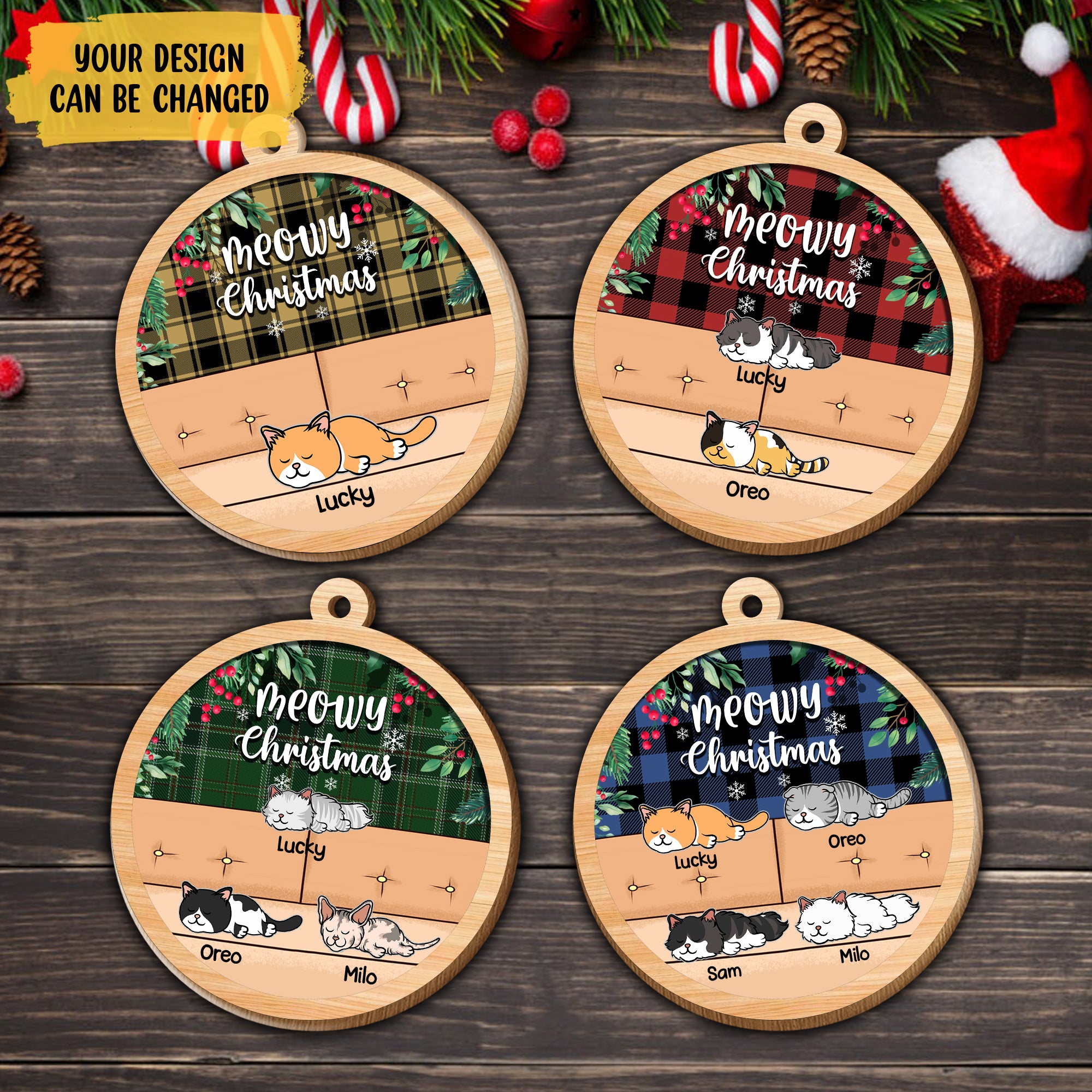 Meowy Christmas Personalized Layered Cat Wooden Ornament, Custom Christmas Decoration Gift For Cat Lovers