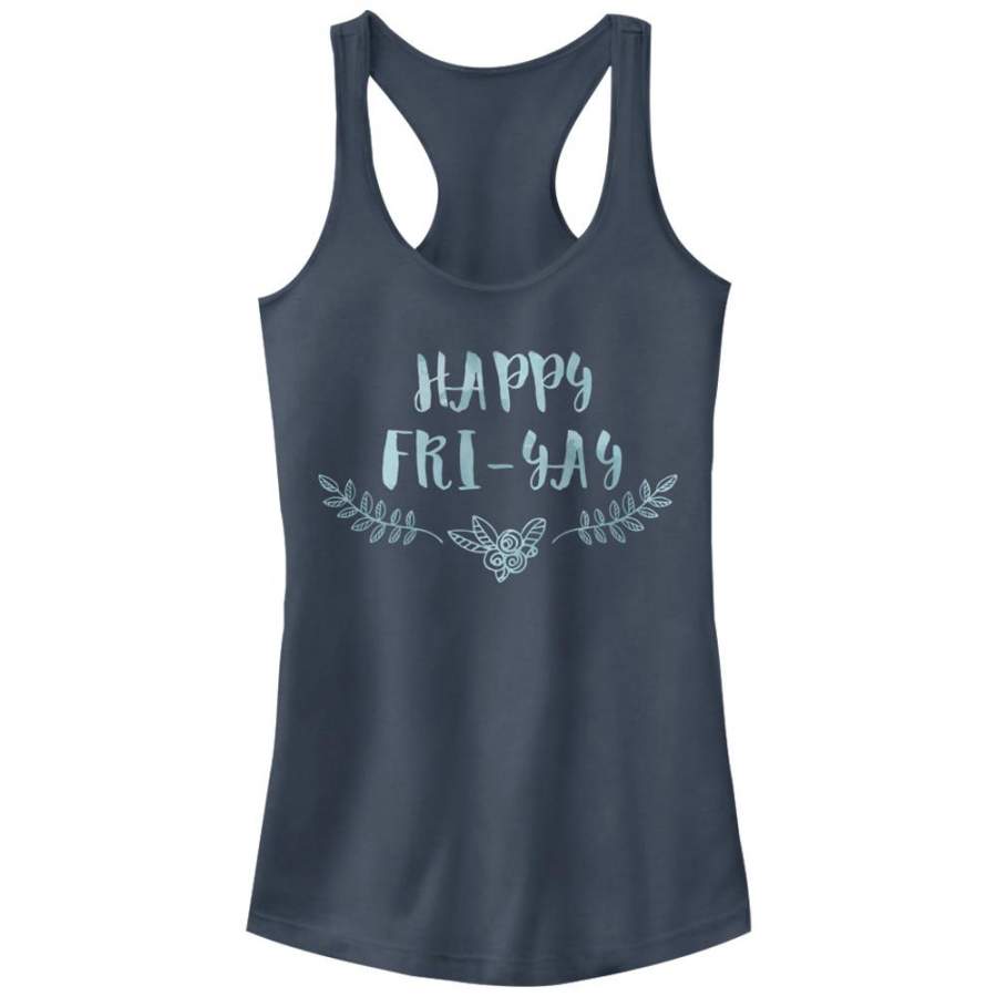 CHIN UP Junior’s Happy Friday Yay  Racerback Tank Indigo