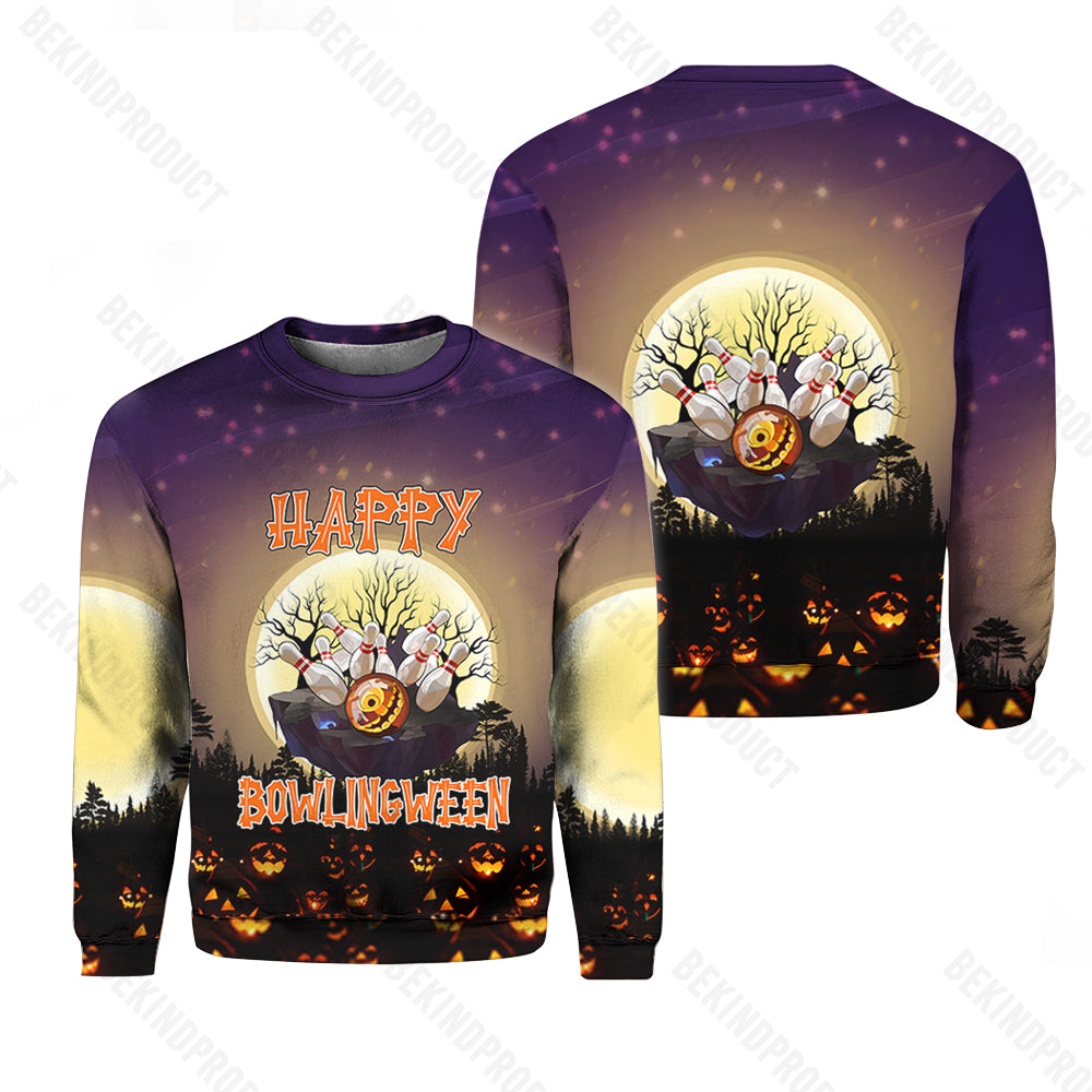 Halloween Bowling Happy Bowlinween Crewneck Sweatshirt All Over Print Sweatshirt For Women Sweatshirt For Men