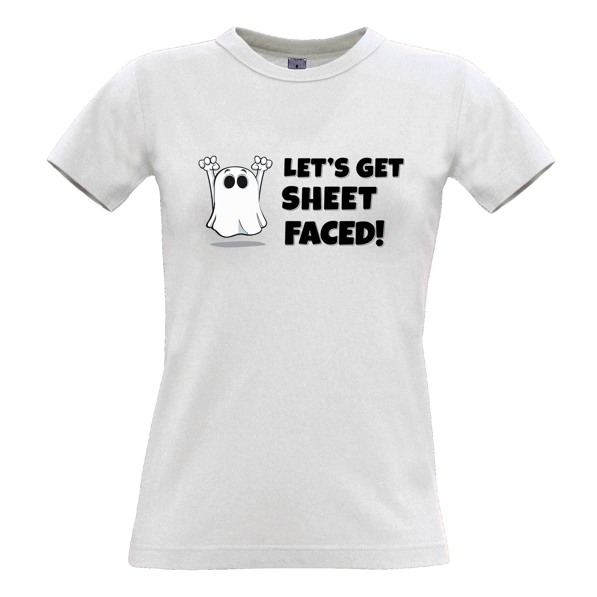 Novelty Halloween Womens T Shirt Let’S Get Sheet Faced