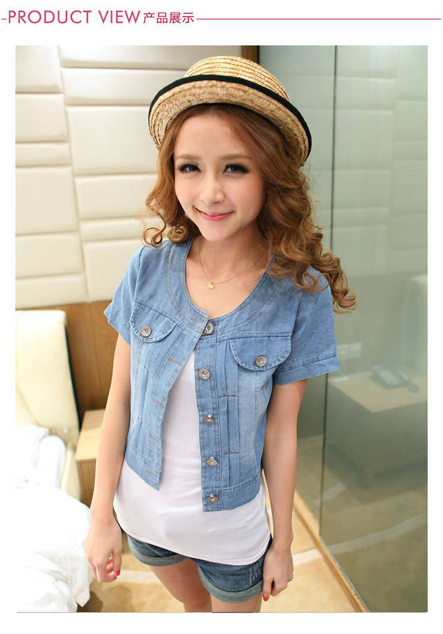 2021 New Fashion Women Round Neck Short Denim Jean Jacket Coat Half Sleeve Button S M L XL XXL 3XL alx