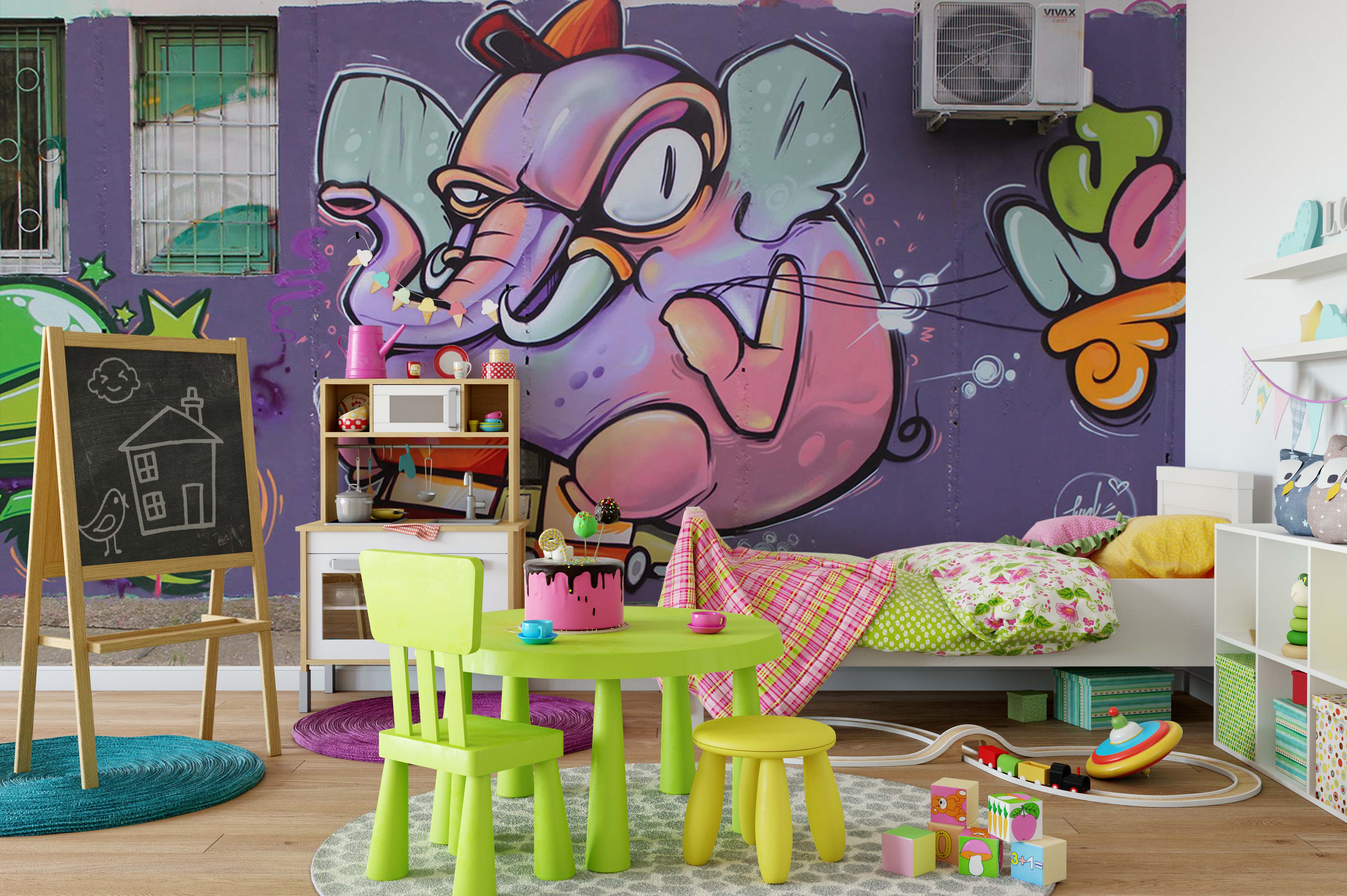 3D Purple Elephant Monster Wall Mural Wallpaper B06