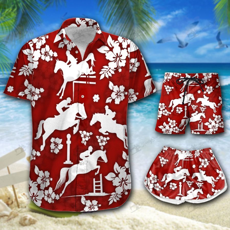 Show Jumping Hawaiian Shirt Shorts Ha88237