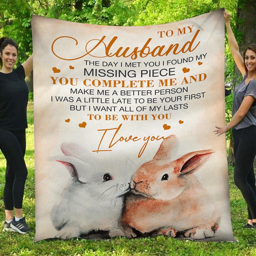 To My Husband Make Me A Better Person Rabbit Watercolor  Gift – Fleece Blanket