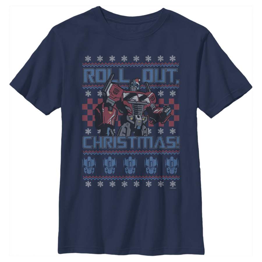 Transformers Boy’s Optimus Prime Roll Out Ugly Xmas  T-Shirt