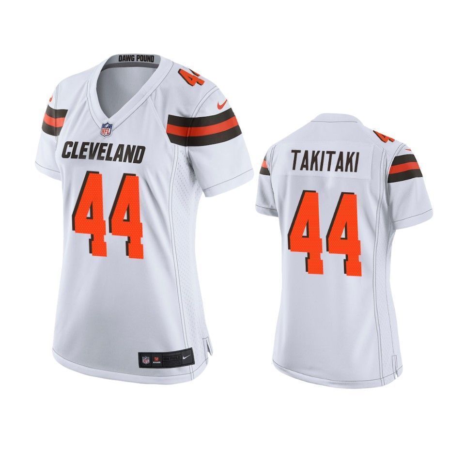 Cleveland Browns Sione Takitaki 2019 NFL Draft White Game Womens Jersey