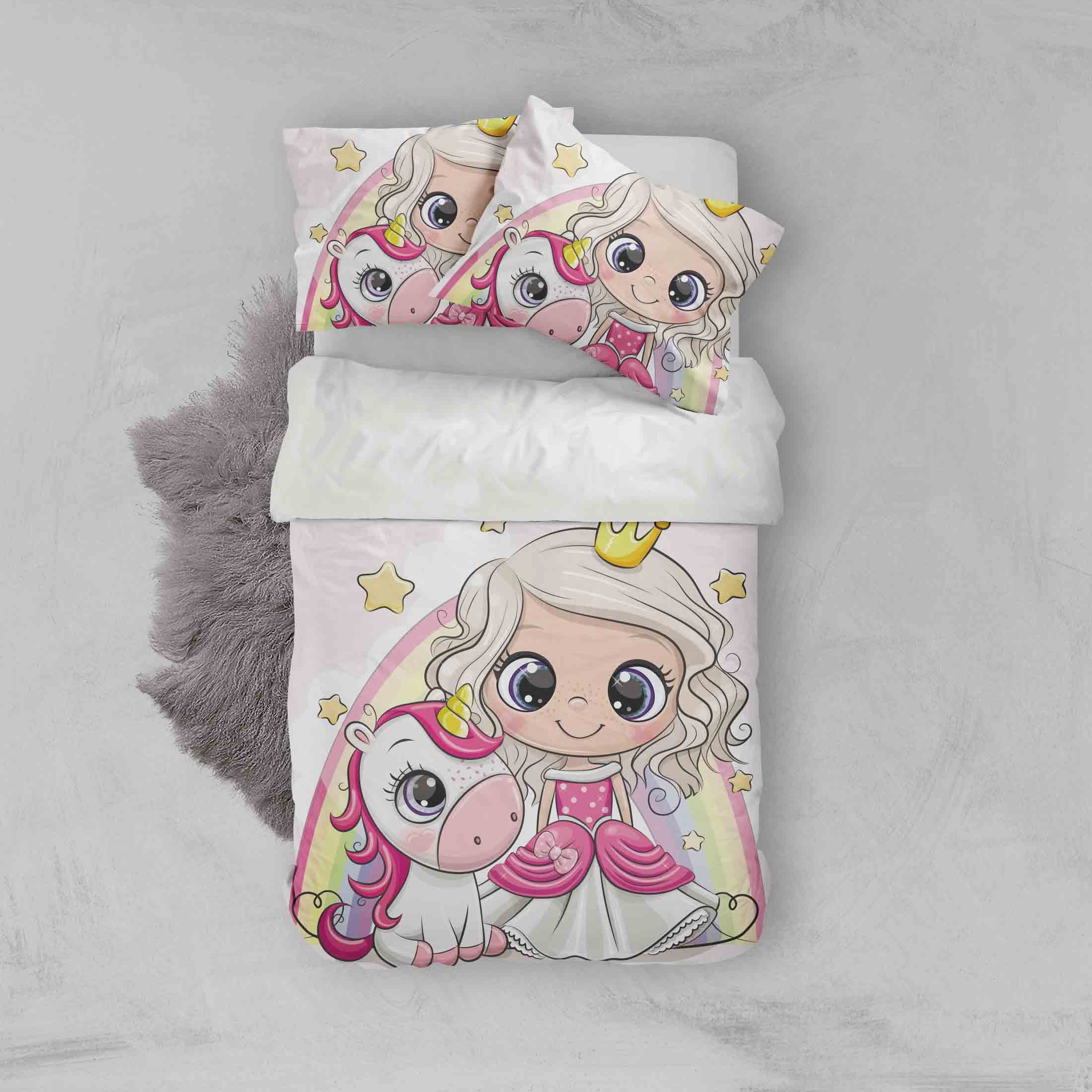 3D Cartoon Girl Unicorn Quilt Cover Set Bedding Set Pillowcases 116