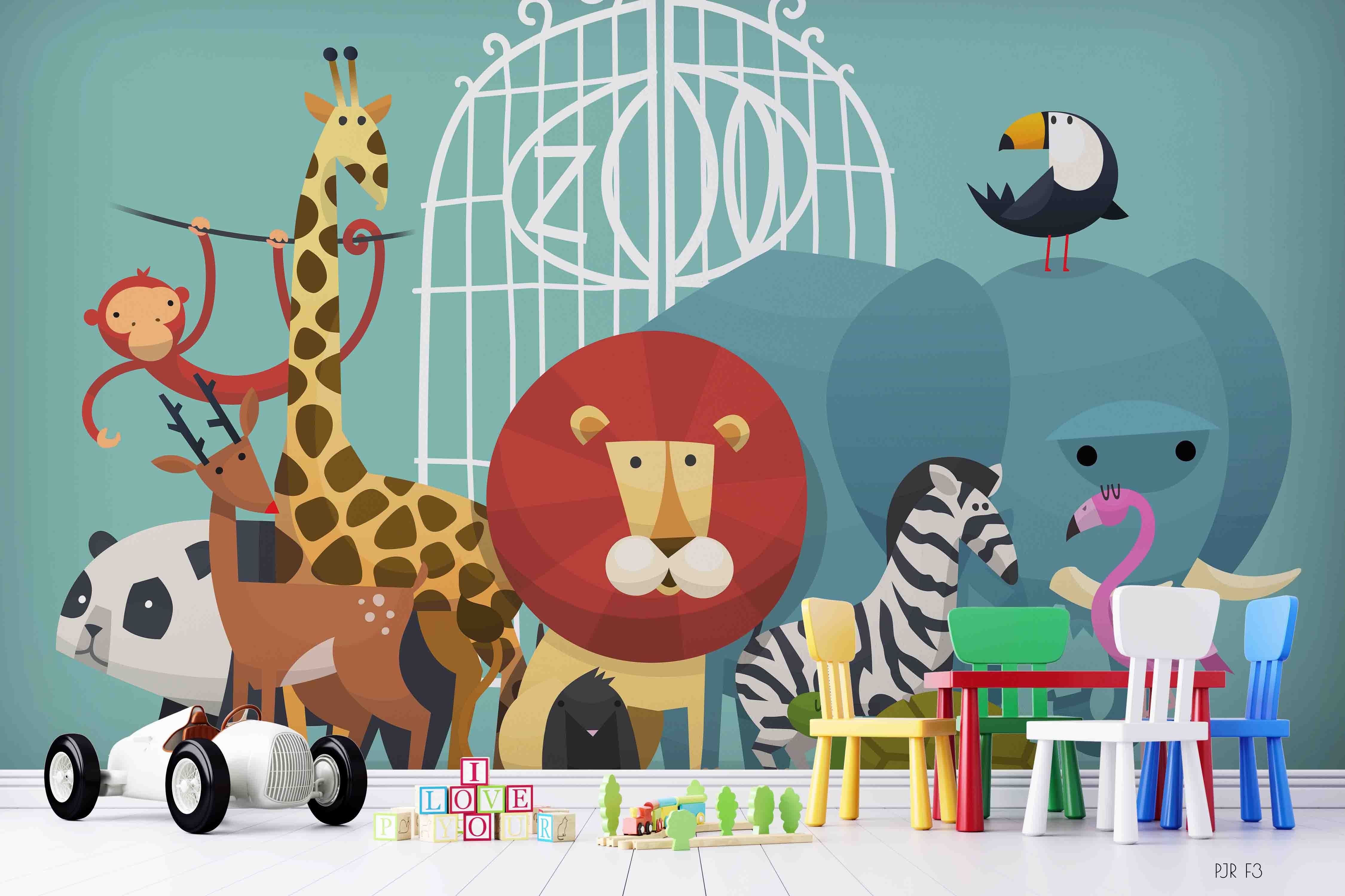 3D Cartoon Giraffe Panda Lion Animal Wall Mural Wallpaper Lxl 900