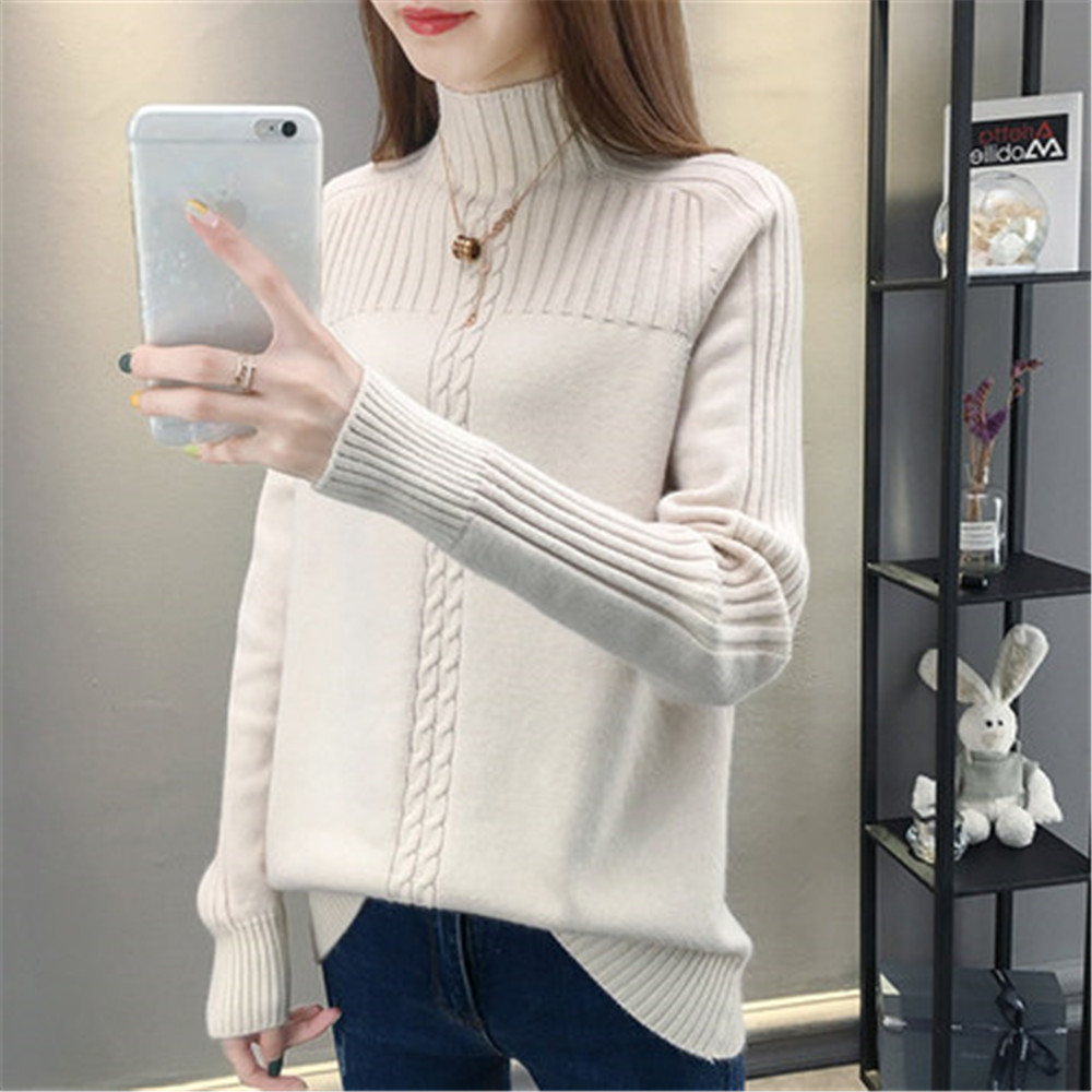 2021 New Ladies Korean Sweater Female Long Sleeve Jumper Blue White Red Pullover Femme Knitted Turtleneck Women Autumn Winter alx