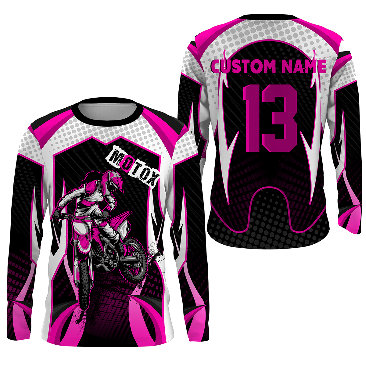 Custom Motox Jersey Upf30+ Biker Girl Motorcycle Pink Dirt Bike Racing Off-Road Riders Long Sleeve| Nms915