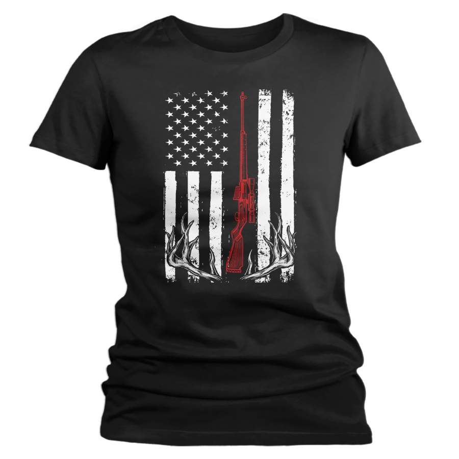 Women’s Deer Hunting T Shirt Rack Shirt Hunter Shirt Hunter Gift U.S. Flag T Shirt Woodsman Shirt Hunting Gift Ladies Woman