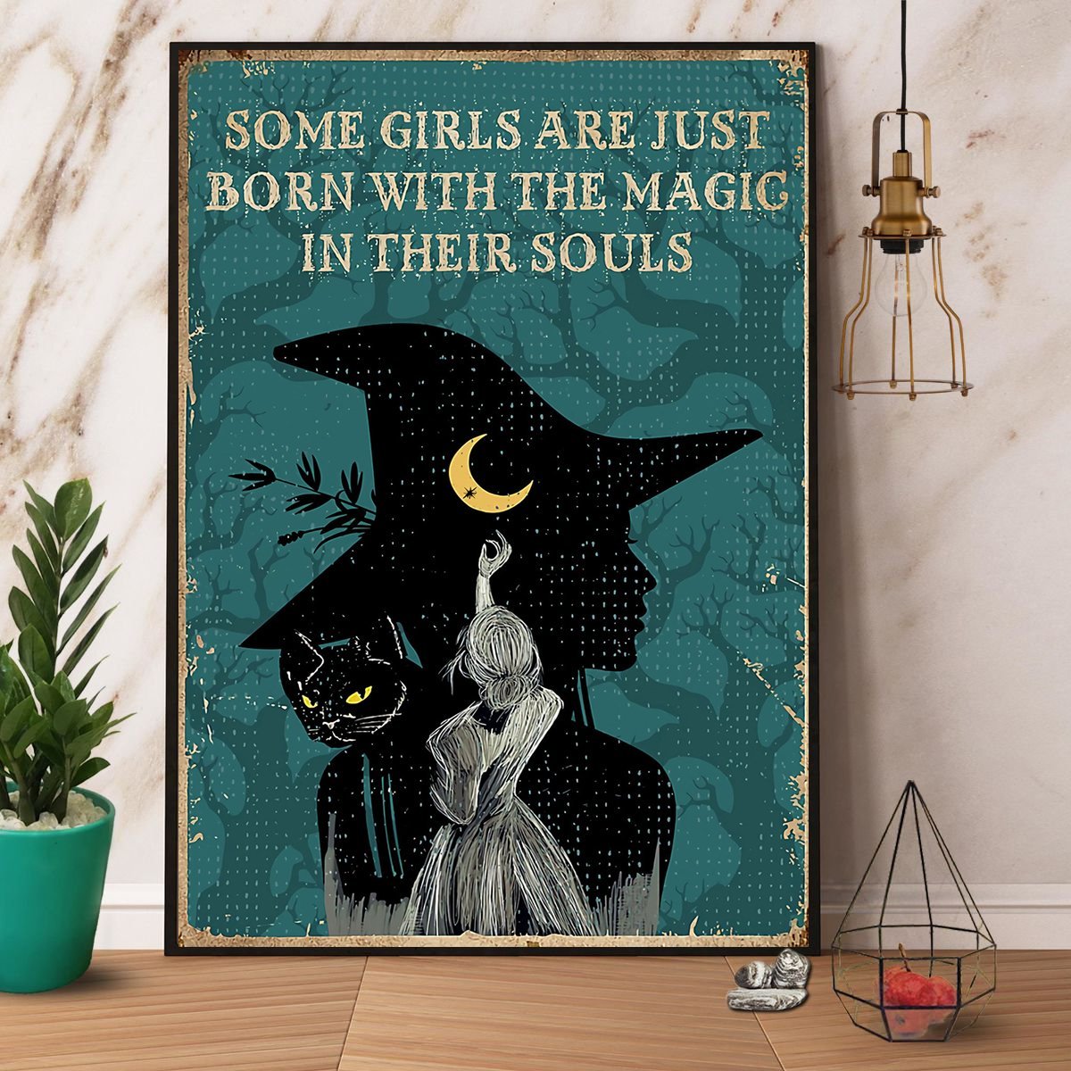 Witch Cat & Moon Some Girls Are Just Born With The Magic In Their Souls Halloween Gift Paper Poster No Frame  Matte Canvas Wall Decor