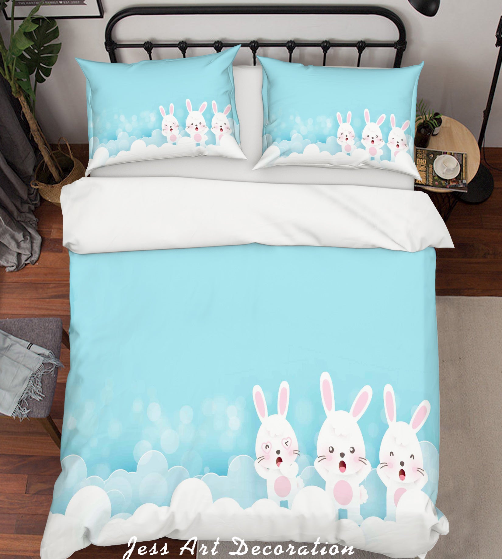 3D Blue Rabbit Quilt Cover Set Bedding Set Duvet Cover Pillowcases Sf60