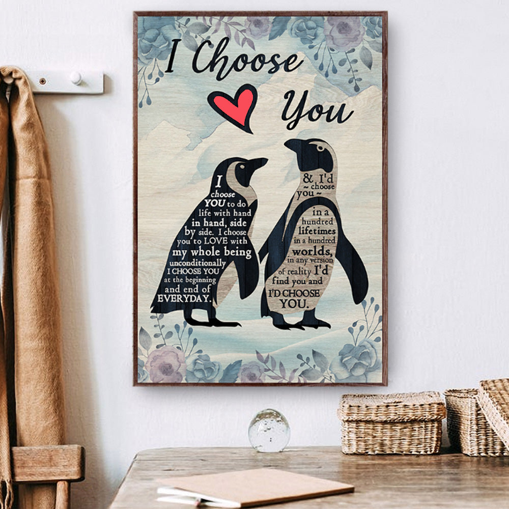 Penguin Couple I Choose You Portrait Poster & Canvas Home Decor Wall Art Visual Art