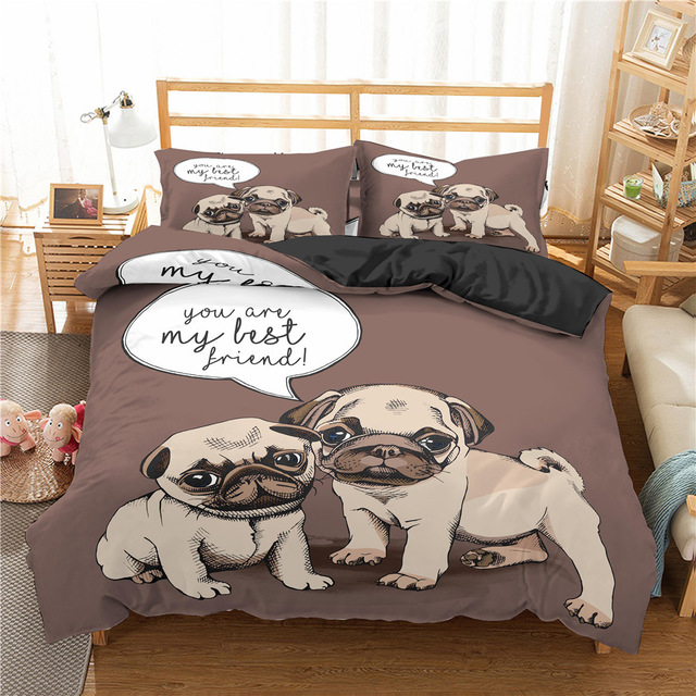 Cartoon 3D Printed Pug Dog Bedding Set Pet Dogs Lovely Bed Set Duvet Cover King Queen Size Comforter Home Decor