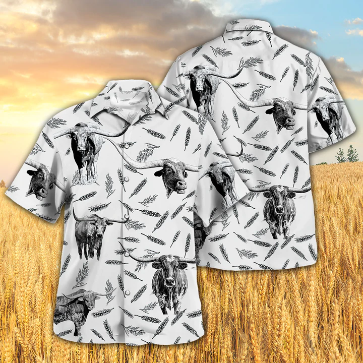 Tx Longhorn Pattern Hawaii Farm Cow Hawaii Shirt Ha45181