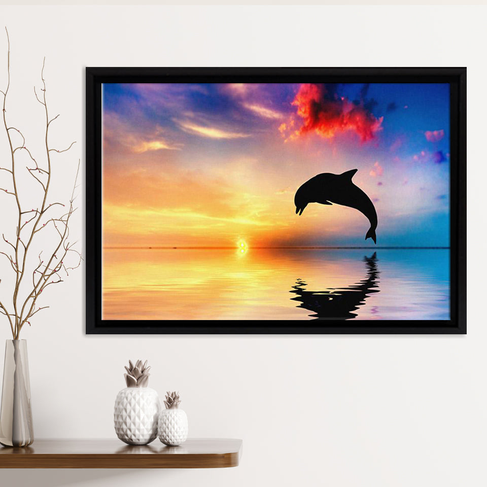 Jumping Dolphin Sulhouette Framed Canvas Print – Canvas Painting, Canvas Art, Wall Art, Wall Decor