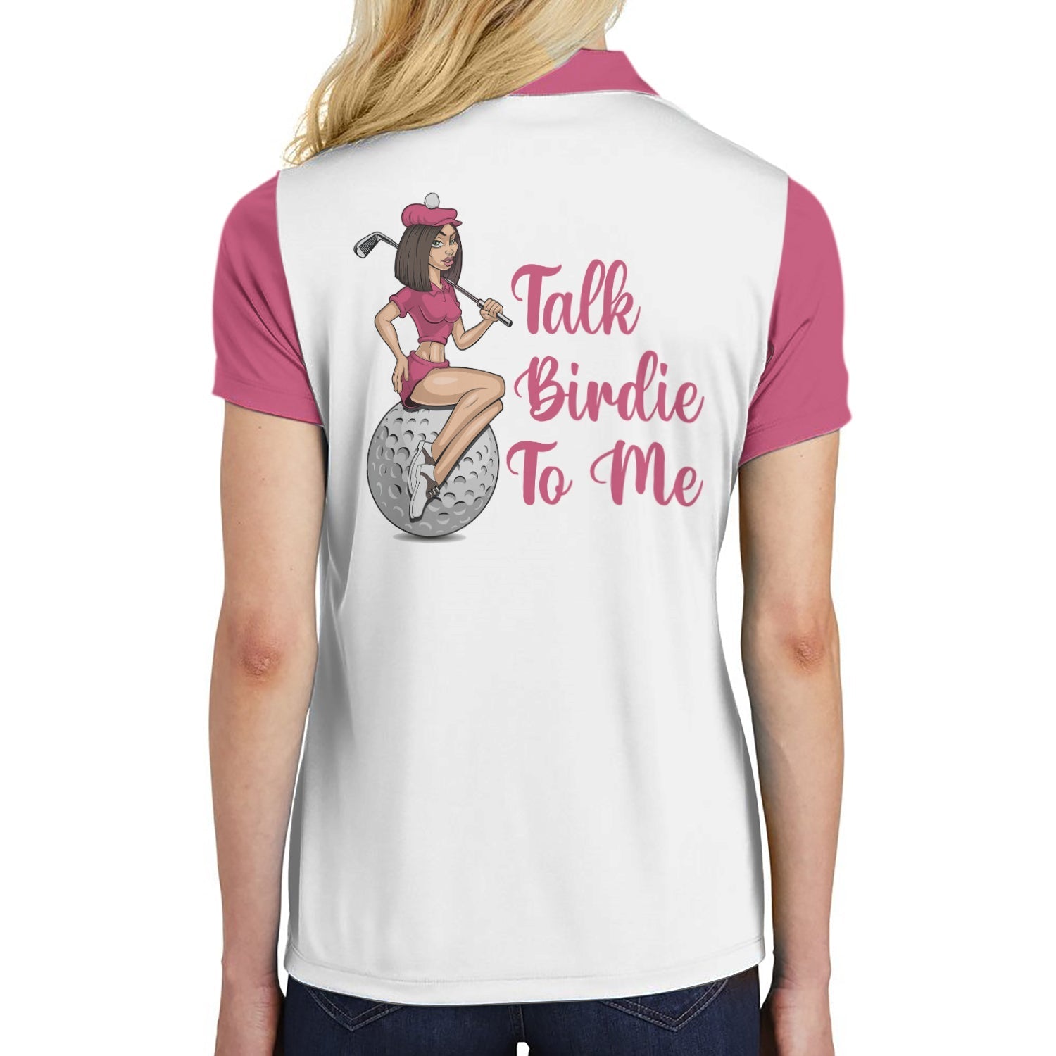 Talk Birdie To Me Short Sleeve Women Polo Shirt, Best Pink Argyle And Leopard Pattern For Golf Ladies Coolspod