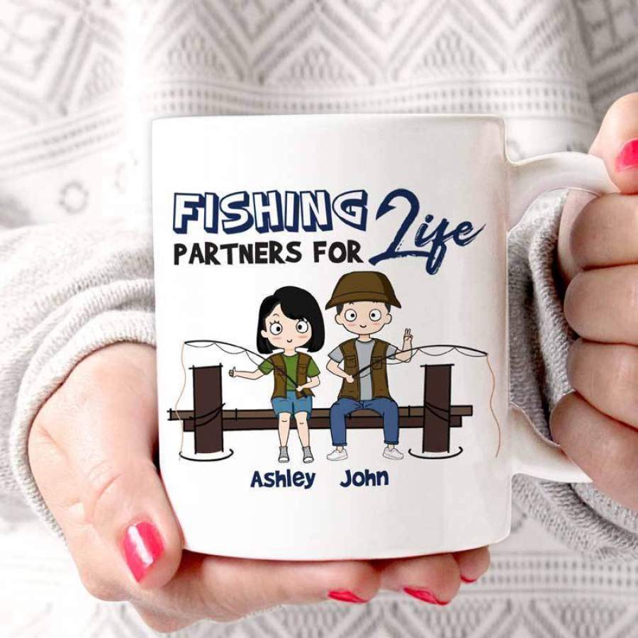 Fishing Partners For Life Chibi Couple Personalized Coffee Mug