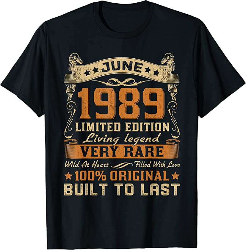 32nd Birthday Gift 32 Years Old Retro Vintage June 1989 T-Shirt