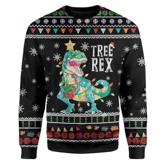 T-Rex Ugly Christmas Sweater | Unisex | Full Size | Adult | Colorful | US3779