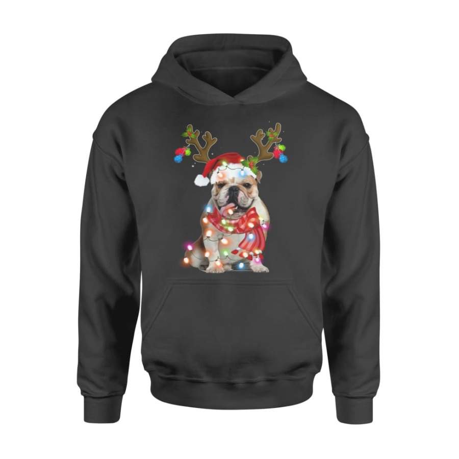 English Bulldog Santa Hat Reindeer Christmas Lights Xmas – Standard Hoodie