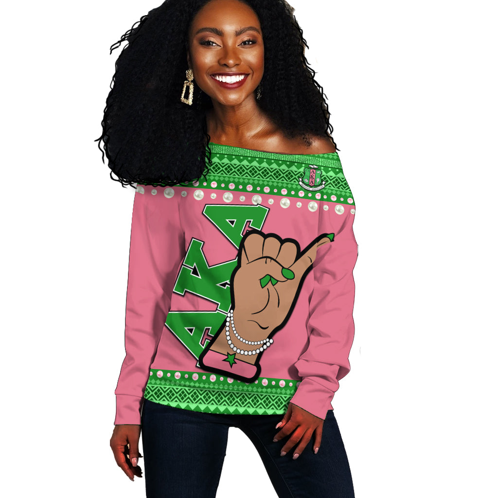 (Custom Personalised) Alpha Kappa Alpha Off Shoulder Sweater African Pattern Lt13