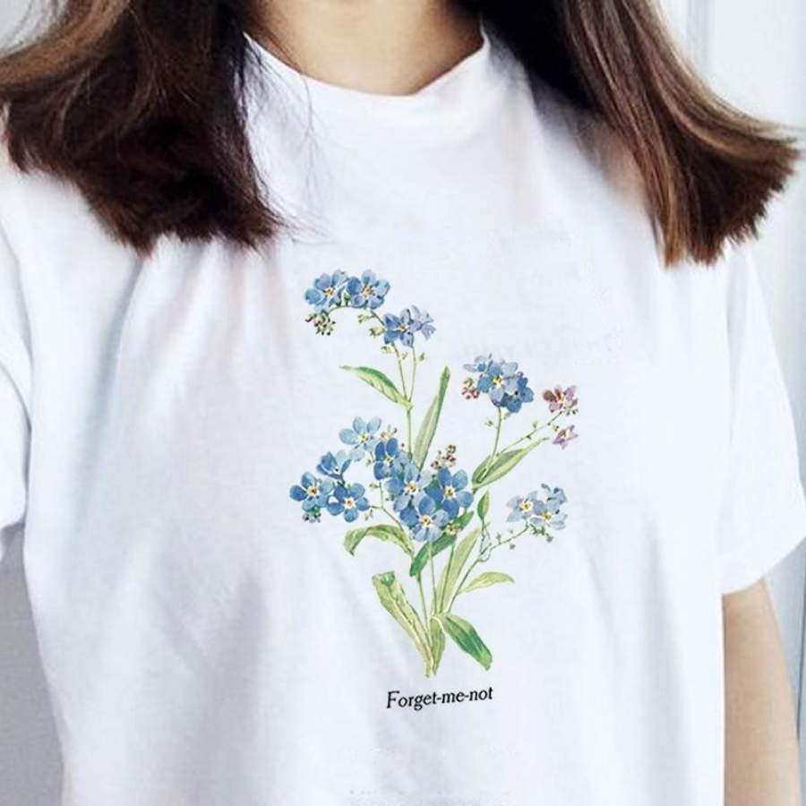 Retro Style Forget Me Not Floral Print T-Shirt Hipsters Cute Aesthetic Tee