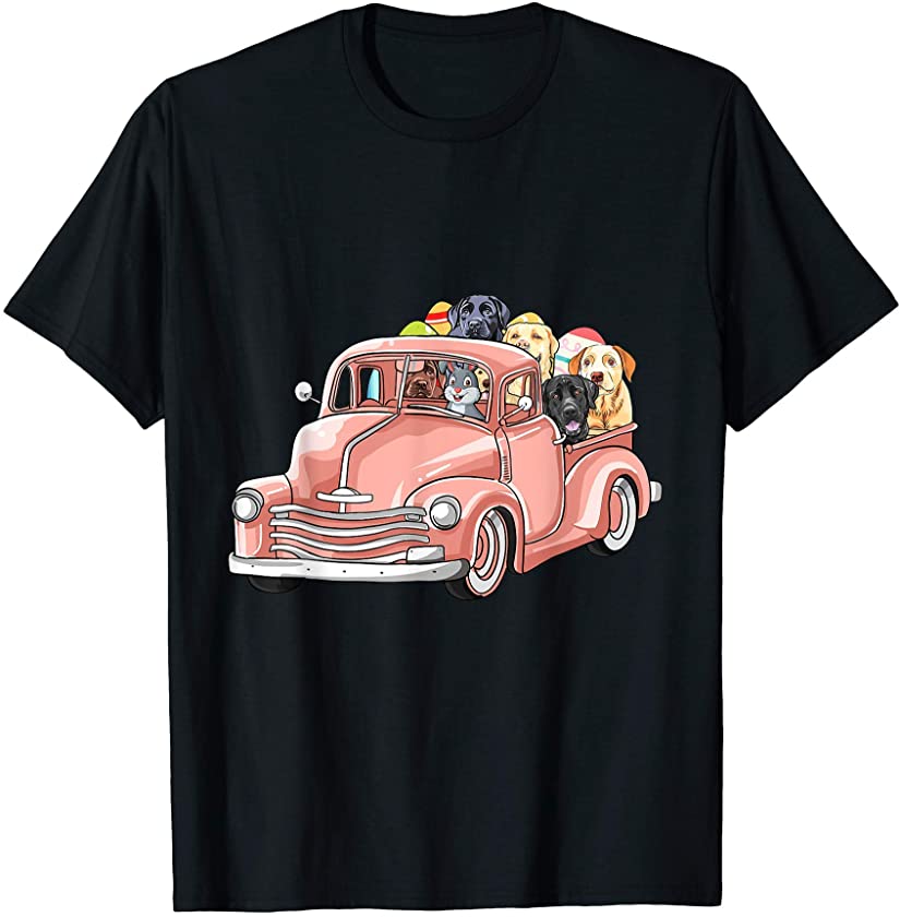 Bunny Riding Truck Easter Day Labrador Dogs Eggs Hunt Mens T-Shirt