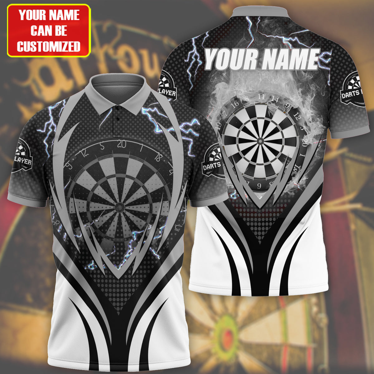 Personalized Name Polo Shirt For Darts Teams, Dart And Thunder Multi Color For Dart Player