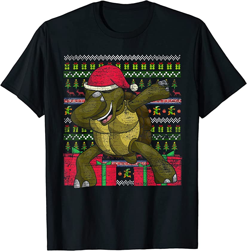 Ugly Christmas Merry Xmas Animal Lover Dabbing Sea Turtle T-Shirt