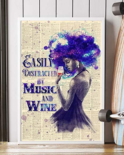 Afro Black Girl Easily Distracted By Music And Wine Blue Hair Poster Perfect Ideas On Xmas Birthday Home Decor