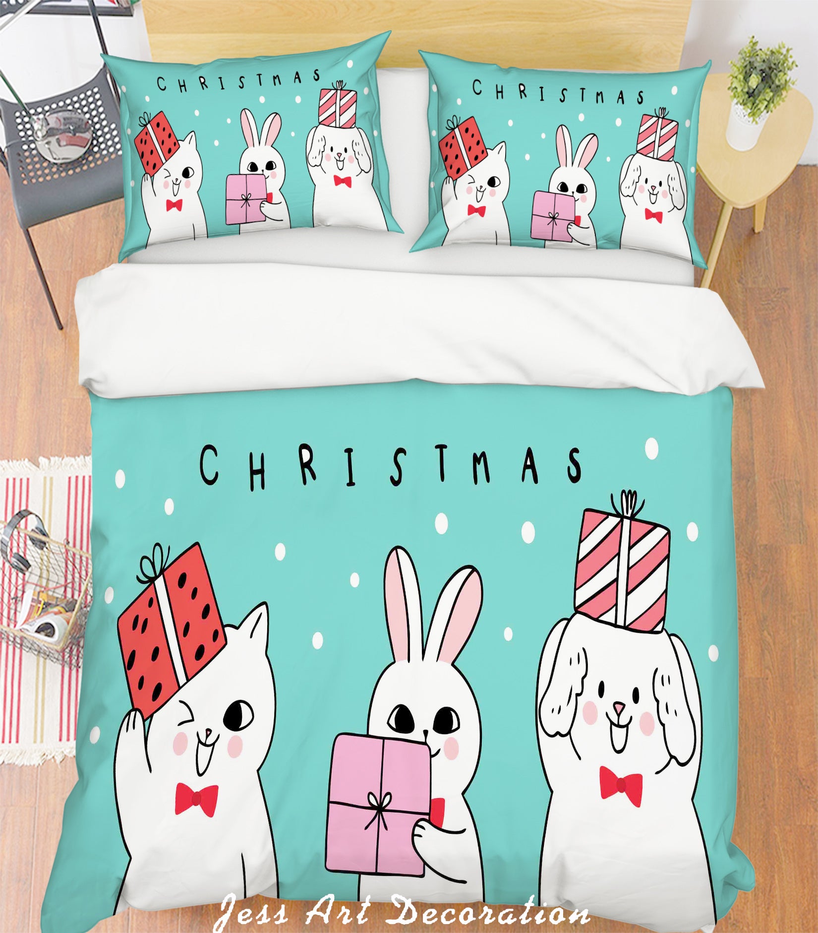 3D Color Cartoon Cat Dog Rabbit Quilt Cover Set Bedding Set Pillowcases  39