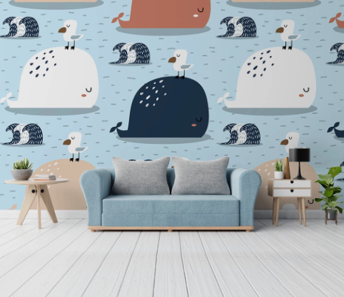 3D Hand Drawn Animal Dolphin Wall Mural Wallpaper Lqh 609