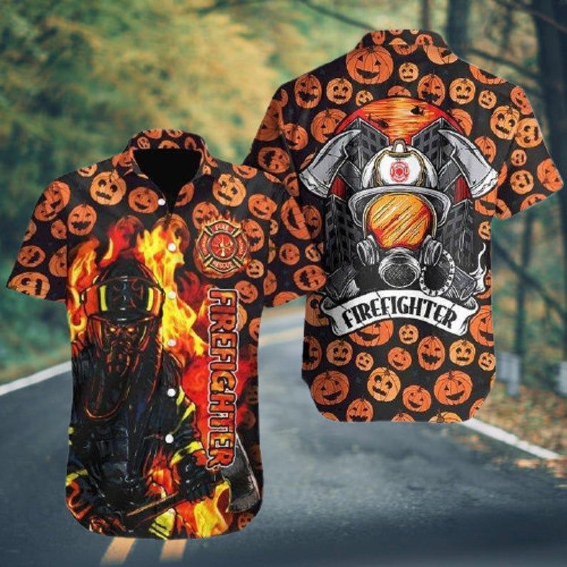 Firefighter Orange Black Unique Design Hawaii Shirt Ha59856