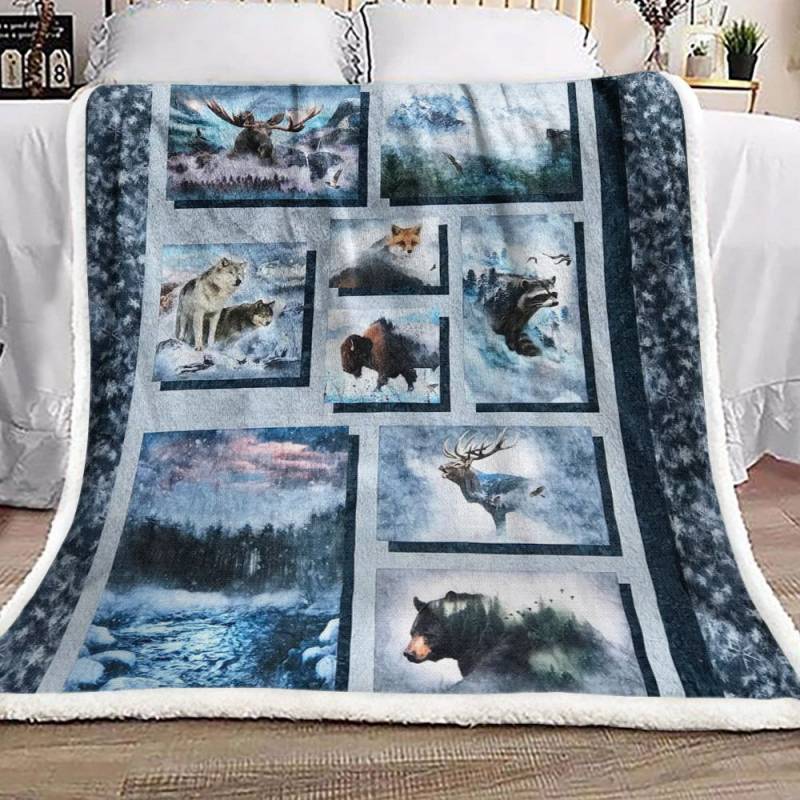 Wild Animals Shadow Collage HN1611118F Sherpa Fleece Blanket