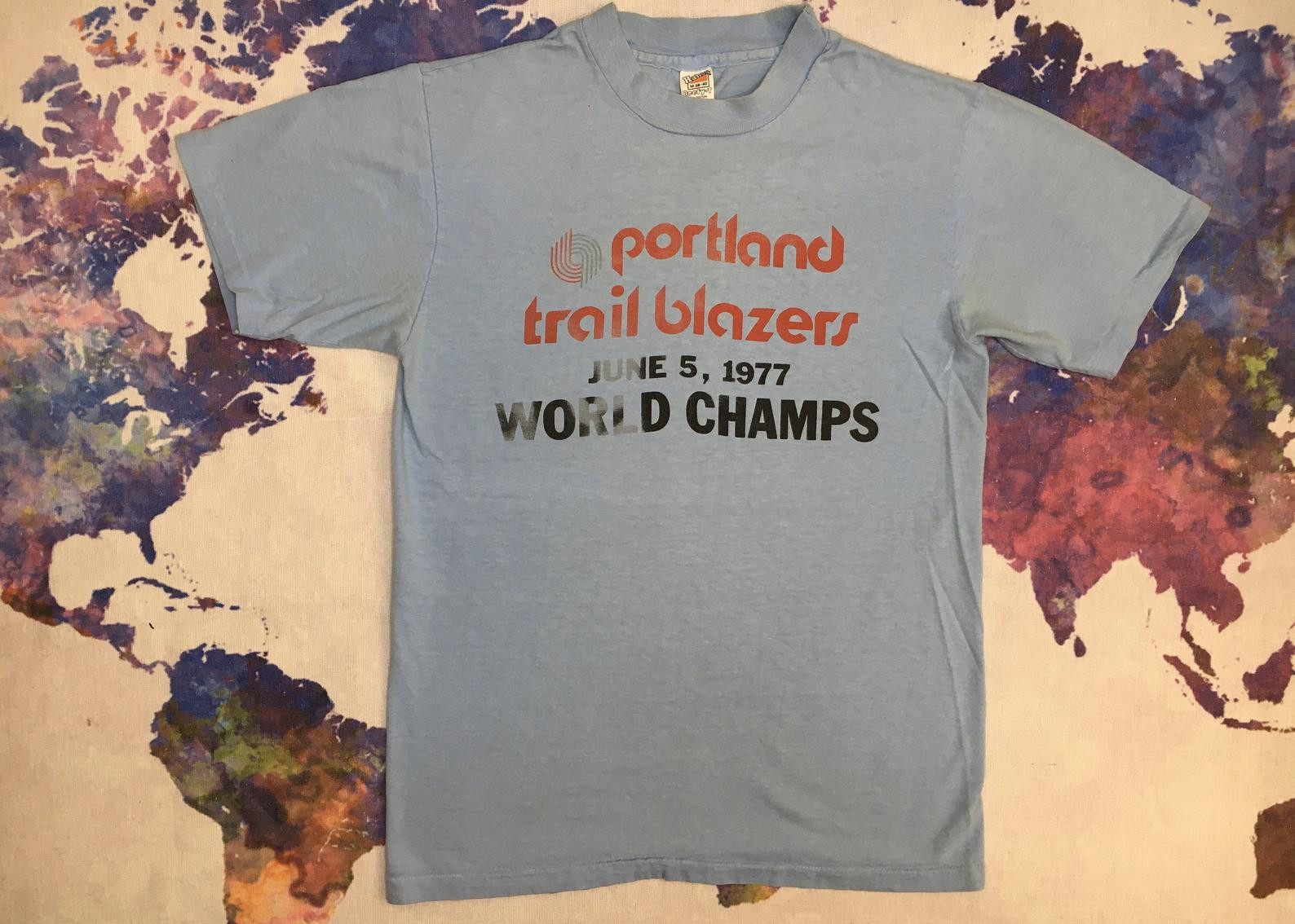Vintage Blazers Shirt 1977/ 70’S Rip City Portland Trail Blazers Champions Tshirt/ Text Graphic Front Back Roster