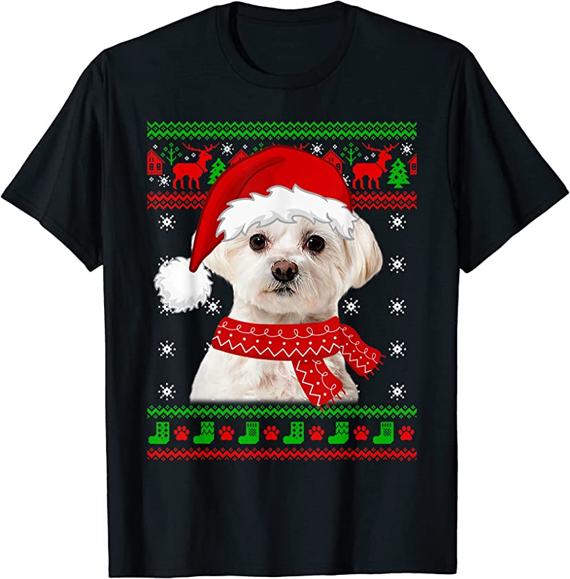 Maltese Dog Ugly Sweater Christmas Puppy Dog Lover T-Shirt