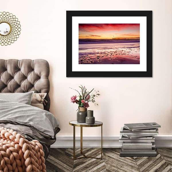 Beach Canvas Wall Decor Seascape And Pier At Sunset Ca Canvas Print Home Decor Canvas