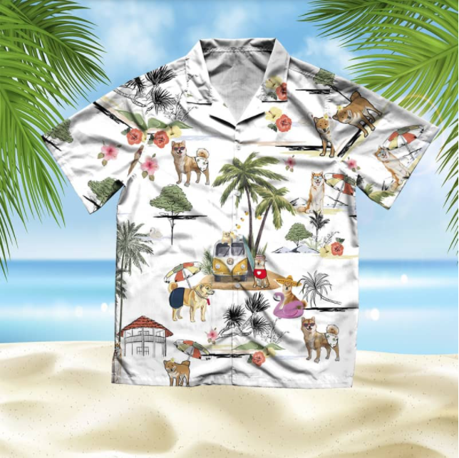 Shiba Inu Beach All Over Printed Hawaiian Shirt Ha34808