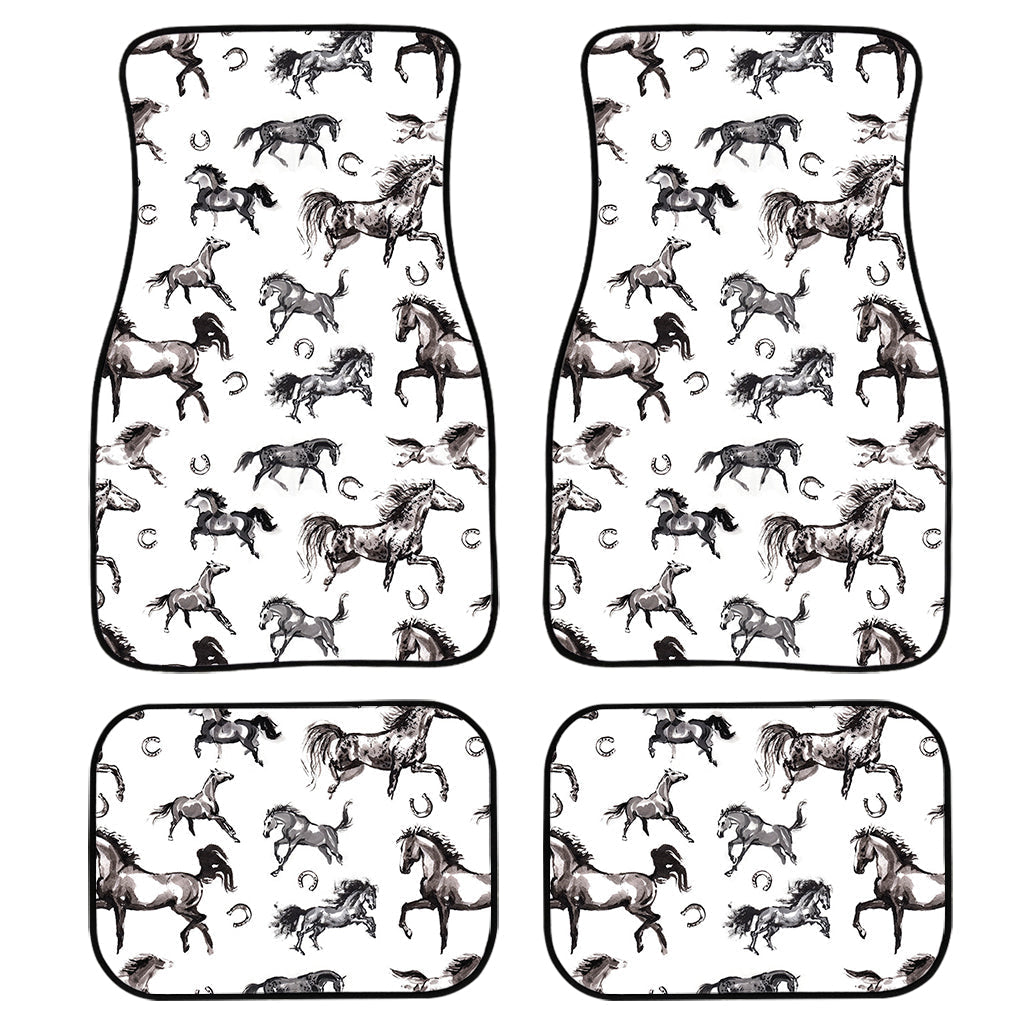 Watercolor Horse Pattern Print Front And Back Car Floor Mats, Front Car Mat