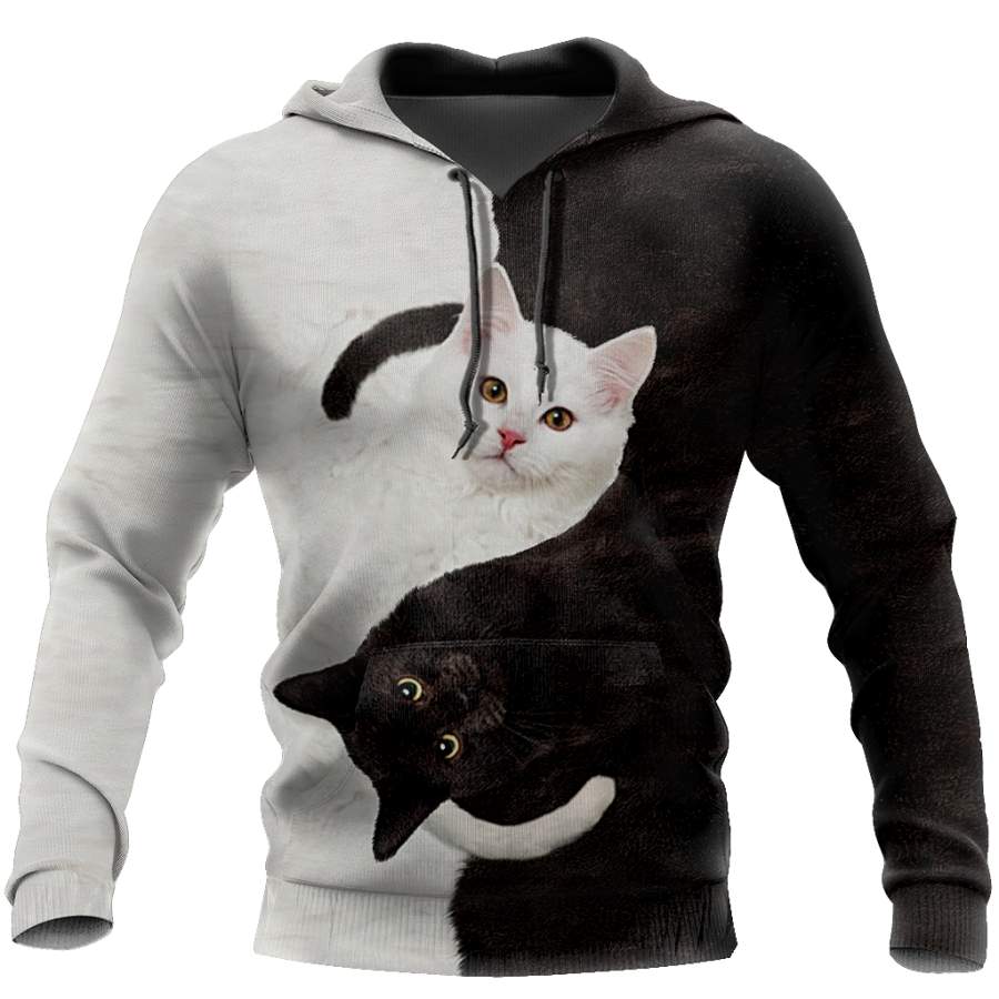 Yin Yang Black & White Cat Hoodie NNKC0