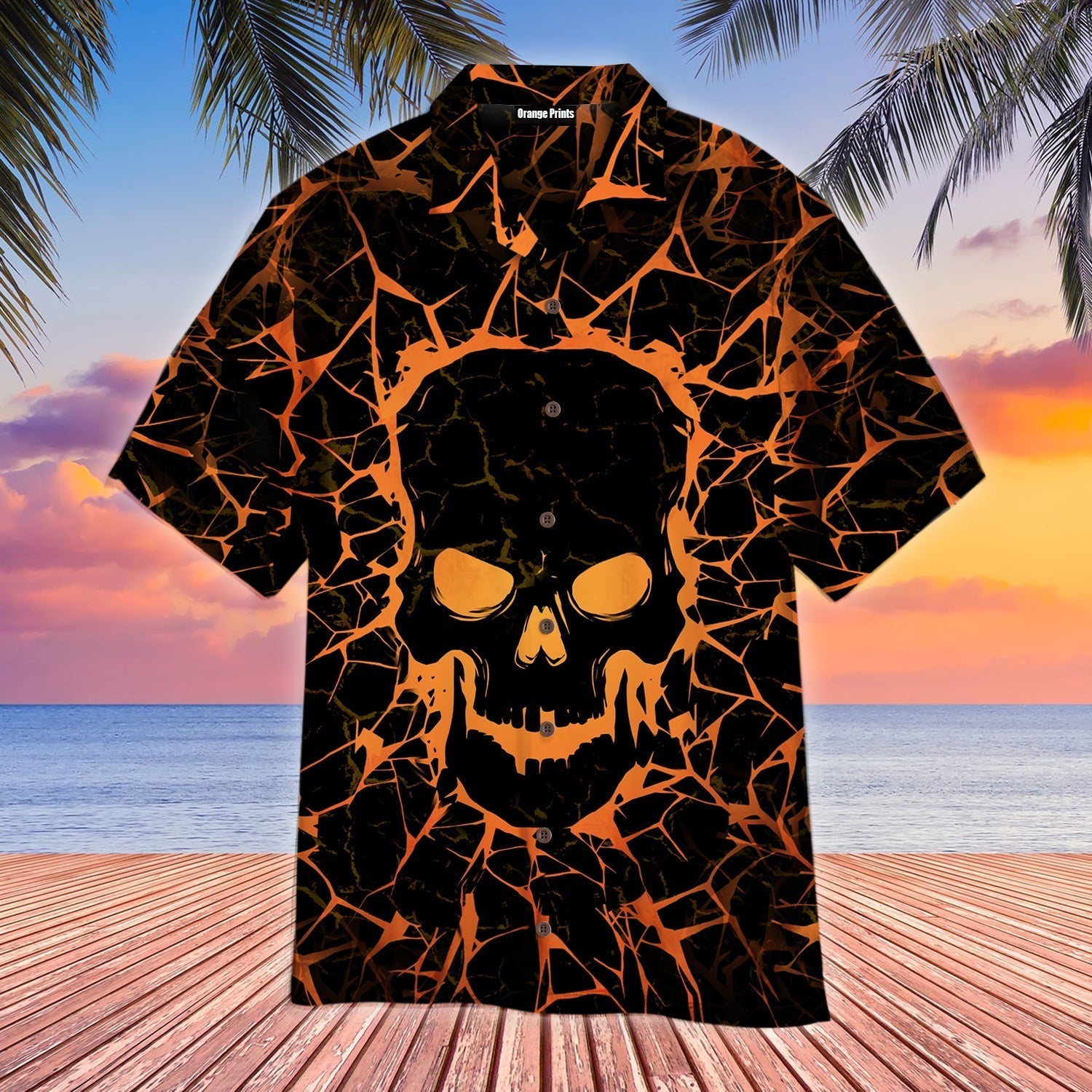 Thunder Skull Orange Cool Aloha Hawaii Shirts For Men And Women Ha98191