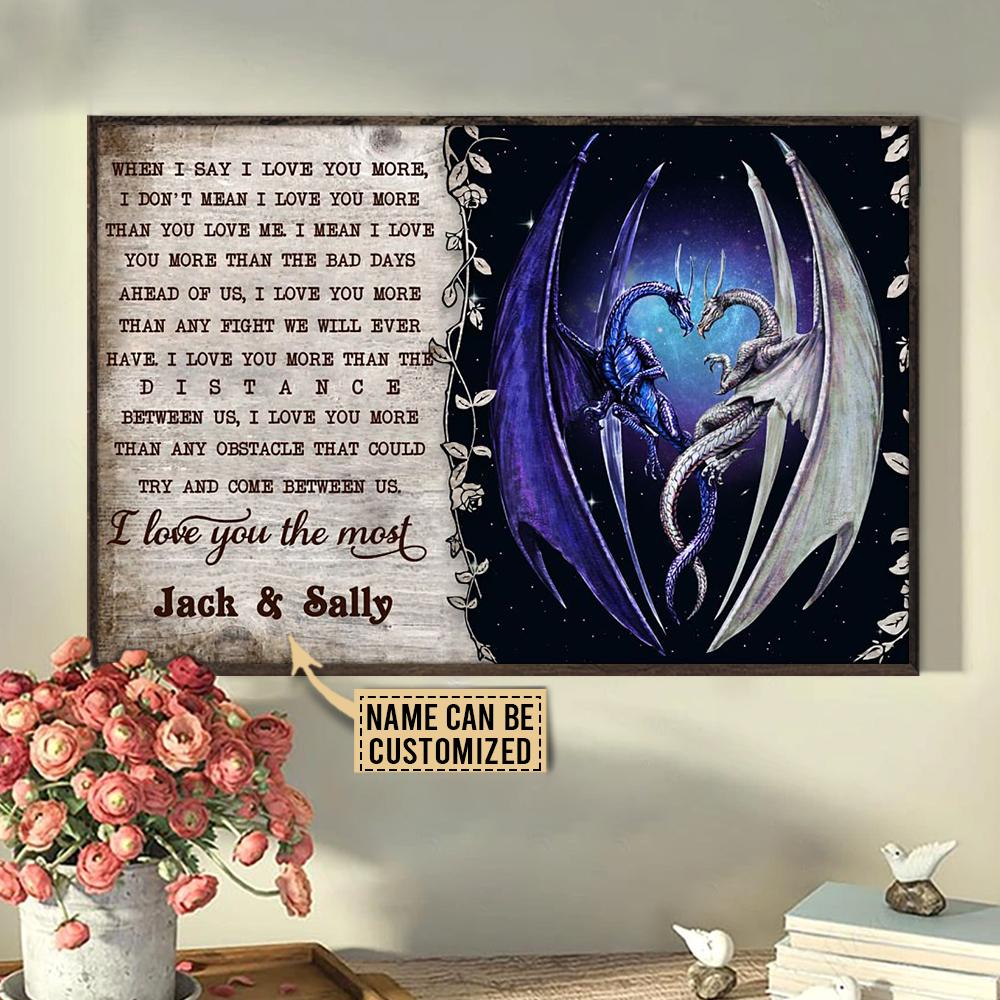 Personalized Canvas, Custom Canvas Prints Dragon Couple I Love You The Most Customized Poster Print, Canvas Poster Wall Art, Canvas Print Wall Decor