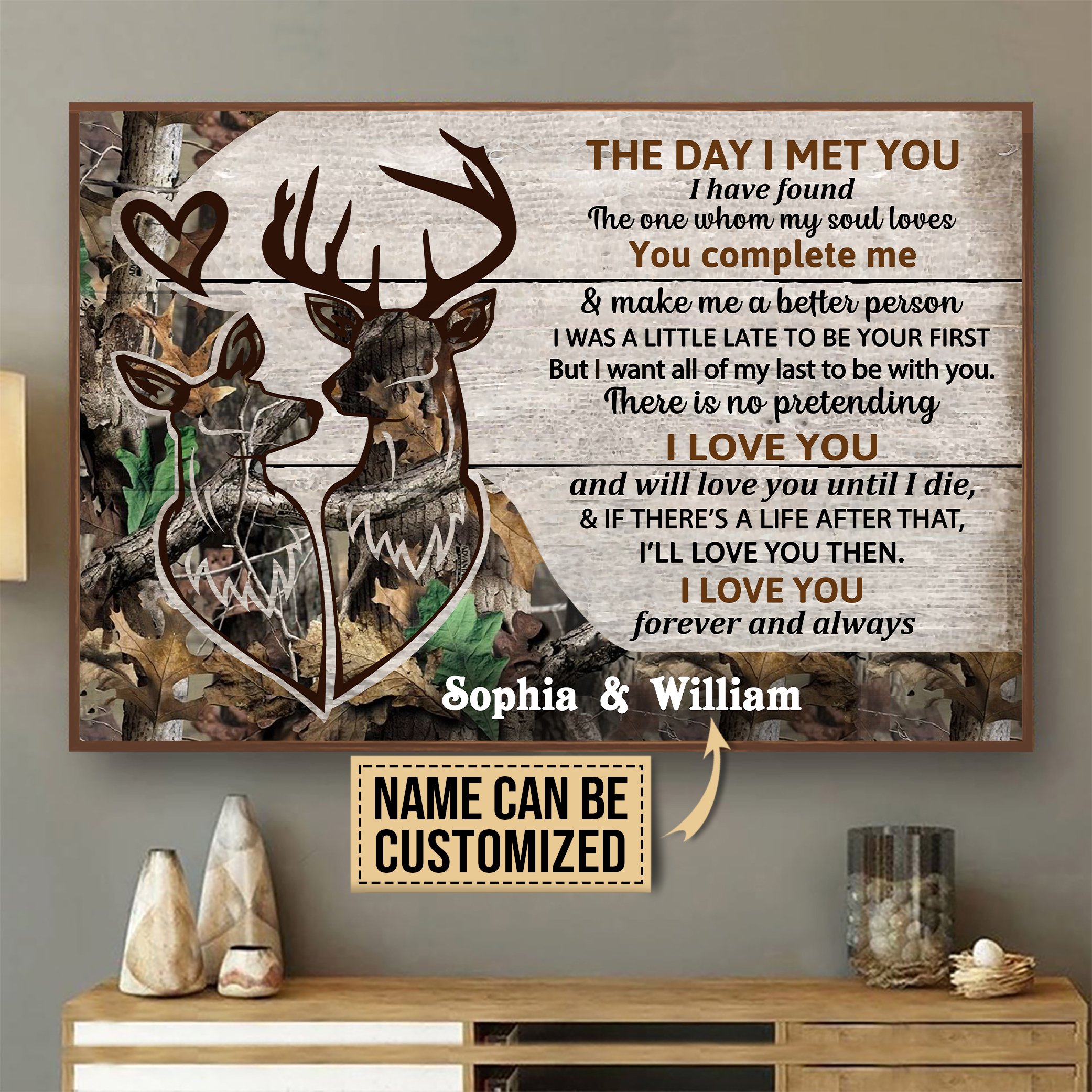 Personalized Deer Couple Camo The Day I Met Poster