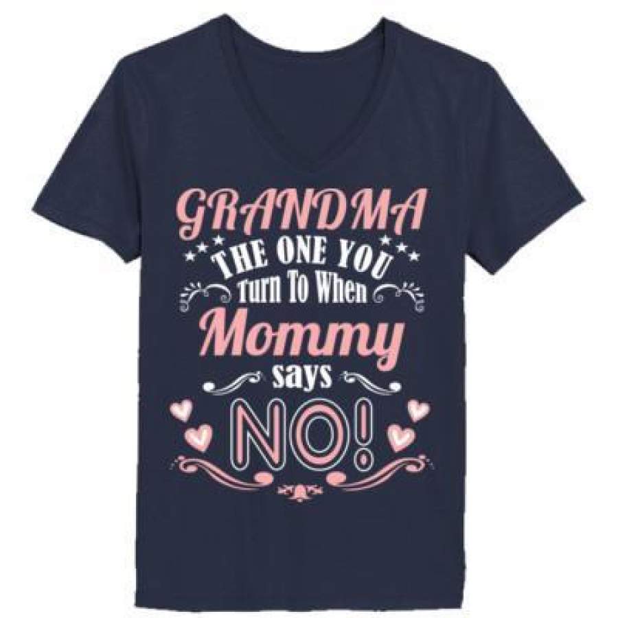 AGR Grandma The One You Turn To When Mommy Says No – Ladies’ V-Neck T-Shirt