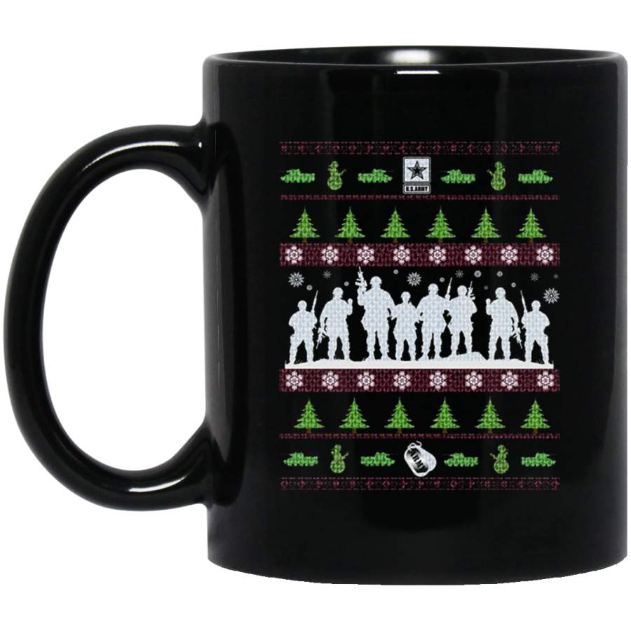 US Army Ugly Christmas Sweater Military 11 oz 15 oz Black Mug